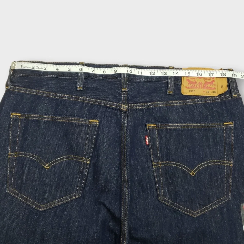NWOT Levis 501 Original Fit Jeans Mens 38x30 Dark Wash Blue Denim Button Fly